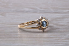 Load image into Gallery viewer, Cats Eye Alexandrite and Diamond cluster dress ring, 9ct yellow gold, suitable for all age groups