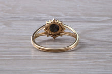 Load image into Gallery viewer, Cats Eye Alexandrite and Diamond cluster dress ring, 9ct yellow gold, suitable for all age groups