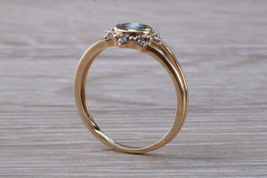 Cats Eye Alexandrite and Diamond cluster dress ring, 9ct yellow gold, suitable for all age groups