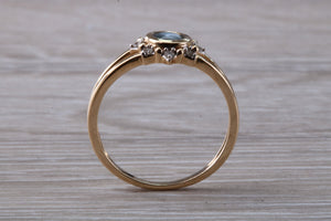 Cats Eye Alexandrite and Diamond cluster dress ring, 9ct yellow gold, suitable for all age groups