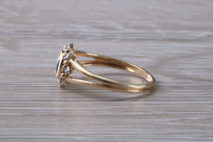 Cats Eye Alexandrite and Diamond cluster dress ring, 9ct yellow gold, suitable for all age groups