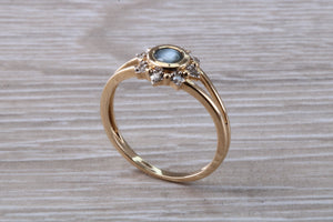 Cats Eye Alexandrite and Diamond cluster dress ring, 9ct yellow gold, suitable for all age groups