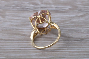 Large Heart Shape 3.89ct Morganite and Diamond set Yellow Gold Ring