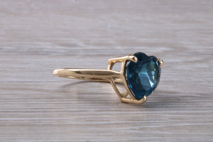 Heart shape London blue Topaz ring made from solid 9ct yellow gold with British hallmark, ideal dress or statement ring