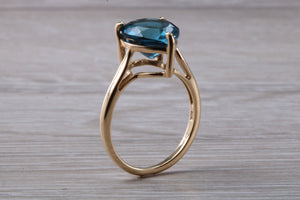 Heart shape London blue Topaz ring made from solid 9ct yellow gold with British hallmark, ideal dress or statement ring