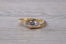 Load image into Gallery viewer, 9ct yellow gold trillogy twist shank ring, very sparkly real diamond look for a fraction of the cost