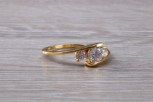 Load image into Gallery viewer, 9ct yellow gold trillogy twist shank ring, very sparkly real diamond look for a fraction of the cost