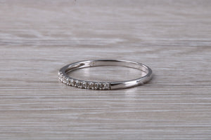 Natural diamond set band, solid 9ct white gold set with real diamonds, very thin and simple band
