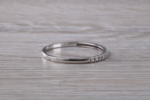 Natural diamond set band, solid 9ct white gold set with real diamonds, very thin and simple band