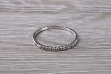 Load image into Gallery viewer, Natural diamond set band, solid 9ct white gold set with real diamonds, very thin and simple band