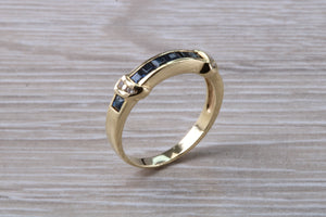 Blue Sapphire and Diamond set eternity ring,natural blue sapphire and diamonds set in 9ct yellow gold, perfect for all ages