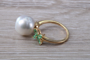 Pearl and Emerald set Yellow Gold Ring