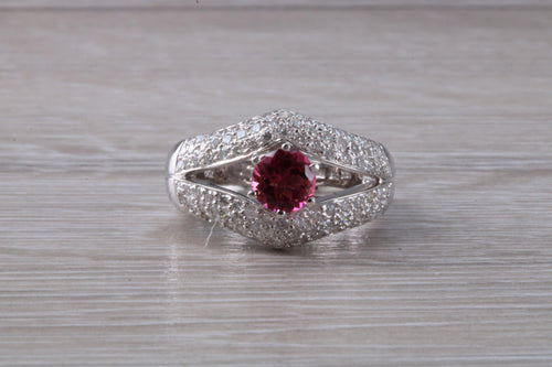 Very Dressy Pink Tourmaline and Diamond Encrusted Ring