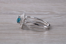 Load image into Gallery viewer, Blue Zircon and Diamond Double Halo set Ring