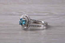 Load image into Gallery viewer, Blue Zircon and Diamond Double Halo set Ring