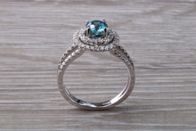 Load image into Gallery viewer, Blue Zircon and Diamond Double Halo set Ring