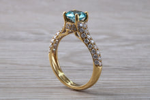 Load image into Gallery viewer, Blue Zircon and Diamond Encrusted 18ct Yellow Gold Ring