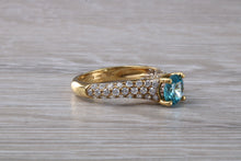 Load image into Gallery viewer, Blue Zircon and Diamond Encrusted 18ct Yellow Gold Ring