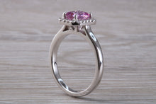 Load image into Gallery viewer, One carat Pink Sapphire and Diamond Halo set Ring