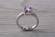 Load image into Gallery viewer, One carat Pink Sapphire and Diamond Halo set Ring
