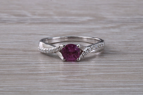 One carat Pink Sapphire and Diamond set White Gold Ring