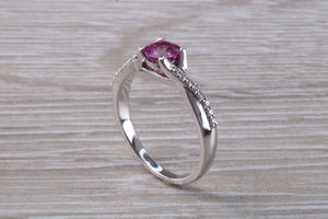 One carat Pink Sapphire and Diamond set White Gold Ring
