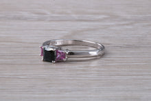 Load image into Gallery viewer, Unusual Combination of Blue and Pink Sapphire Trilogy Ring