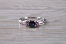 Load image into Gallery viewer, Unusual Combination of Blue and Pink Sapphire Trilogy Ring