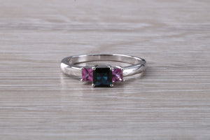 Unusual Combination of Blue and Pink Sapphire Trilogy Ring