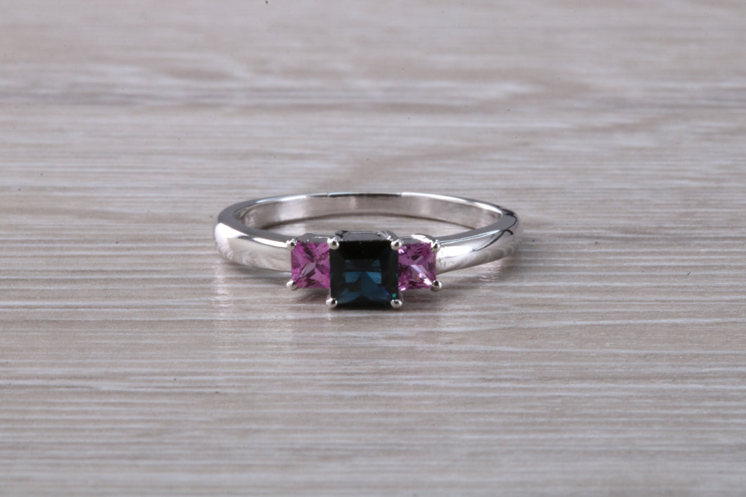 Unusual Combination of Blue and Pink Sapphire Trilogy Ring