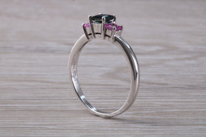 Unusual Combination of Blue and Pink Sapphire Trilogy Ring