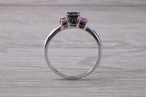 Unusual Combination of Blue and Pink Sapphire Trilogy Ring