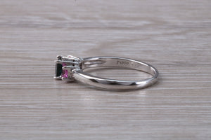 Unusual Combination of Blue and Pink Sapphire Trilogy Ring