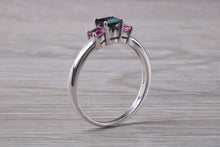Load image into Gallery viewer, Unusual Combination of Blue and Pink Sapphire Trilogy Ring