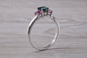 Unusual Combination of Blue and Pink Sapphire Trilogy Ring