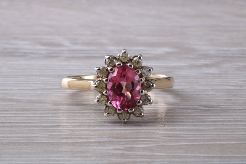 Pink Topaz and Diamond cluster ring. 9ct white and yellow gold. Engagement ring. Promise ring.Perfect birthday or anniversary Gift