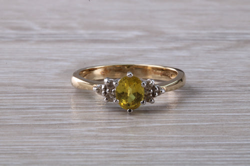 Traditional Yellow Sapphire and Diamond Gold Ring