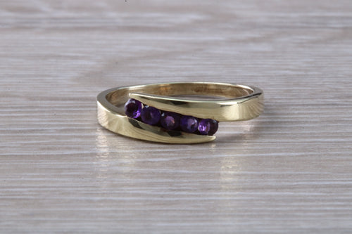 Natural Amethyst set Yellow Gold Twist Shank Ring