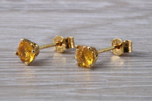 Load image into Gallery viewer, Round cut Yellow Sapphire set Gold Stud Earrings