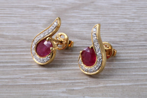 Ruby and Diamond set 18ct Yellow Gold Earrings