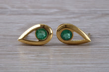 Load image into Gallery viewer, Natural Emerald stud ear rings,Real 9ct Gold and Natural Emeralds.Tear Drop Setting. Ideal Christmas,Birthday,Anniversary,Graduation Gift.