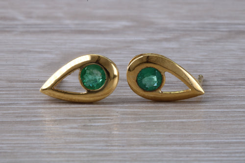 Natural Emerald stud ear rings,Real 9ct Gold and Natural Emeralds.Tear Drop Setting. Ideal Christmas,Birthday,Anniversary,Graduation Gift.