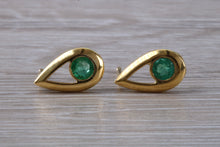 Load image into Gallery viewer, Natural Emerald stud ear rings,Real 9ct Gold and Natural Emeralds.Tear Drop Setting. Ideal Christmas,Birthday,Anniversary,Graduation Gift.