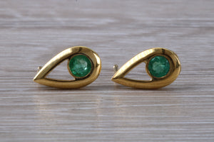 Natural Emerald stud ear rings,Real 9ct Gold and Natural Emeralds.Tear Drop Setting. Ideal Christmas,Birthday,Anniversary,Graduation Gift.
