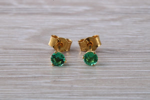 Round cut Emerald set 18ct Yellow Gold Solitaire Earrings