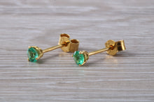 Load image into Gallery viewer, Round cut Emerald set 18ct Yellow Gold Solitaire Earrings