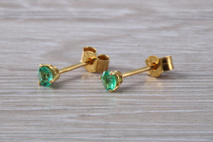 Round cut Emerald set 18ct Yellow Gold Solitaire Earrings