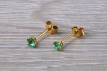 Load image into Gallery viewer, Round cut Emerald set 18ct Yellow Gold Solitaire Earrings