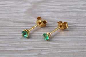 Round cut Emerald set 18ct Yellow Gold Solitaire Earrings
