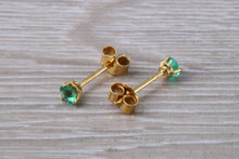 Load image into Gallery viewer, Round cut Emerald set 18ct Yellow Gold Solitaire Earrings